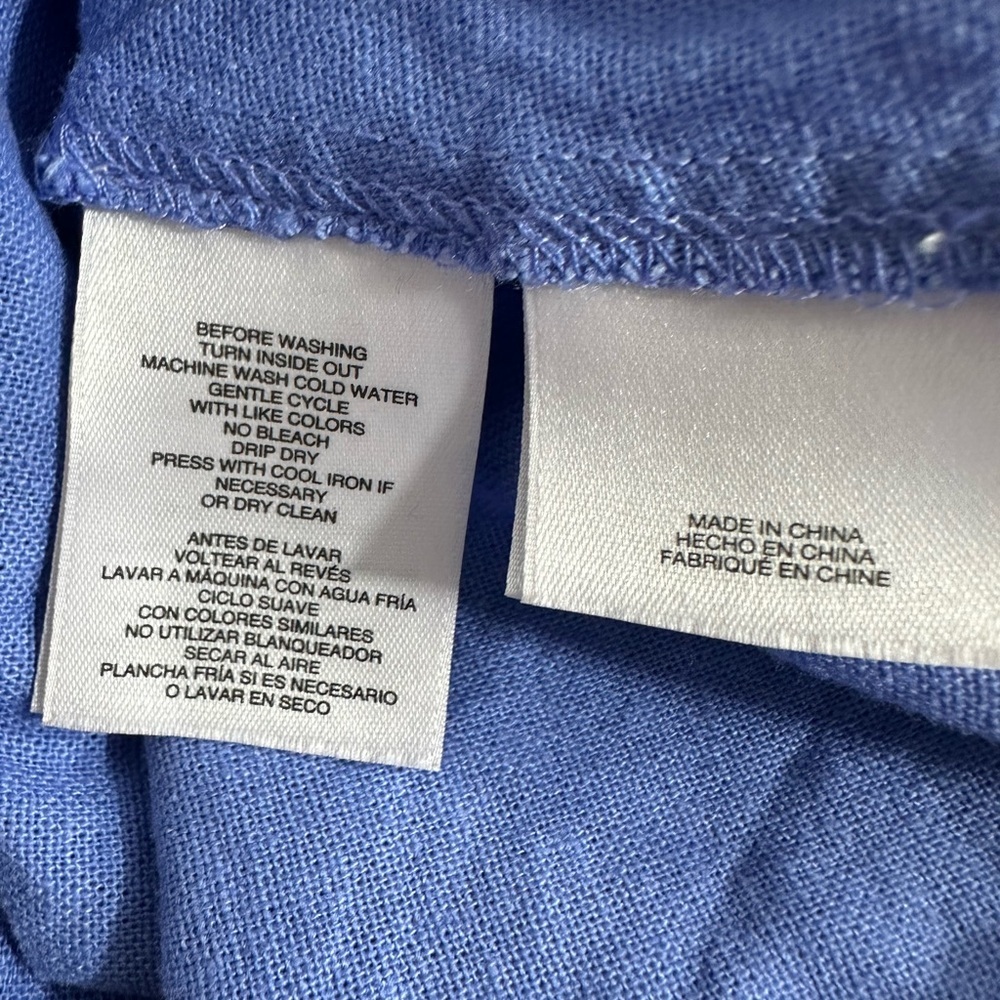 Anne Klein Sz L Women’s Linen Blend Short Sleeve Front Tie Blue Top Boho Resort - Picture 10 of 13